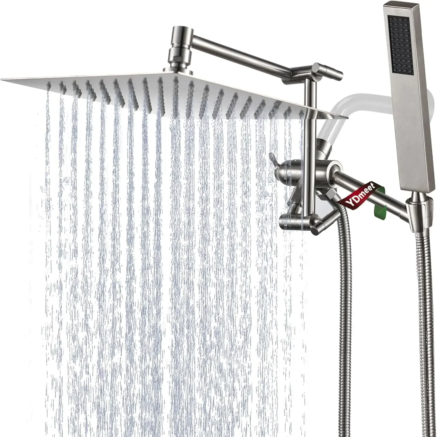 

All Metal Rain Shower Head with Handheld Combo, YDmeet 10" Rainfall Shower Head, Stainless Steel Hand Wand, 3 Setting Diverter,