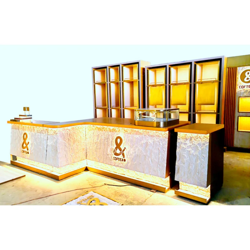 Customized-Cafe Display Furniture Wooden Cabinet Fixtures Coffee Standing Shop Coffee Shop Design Coffee Shop Counter Bar