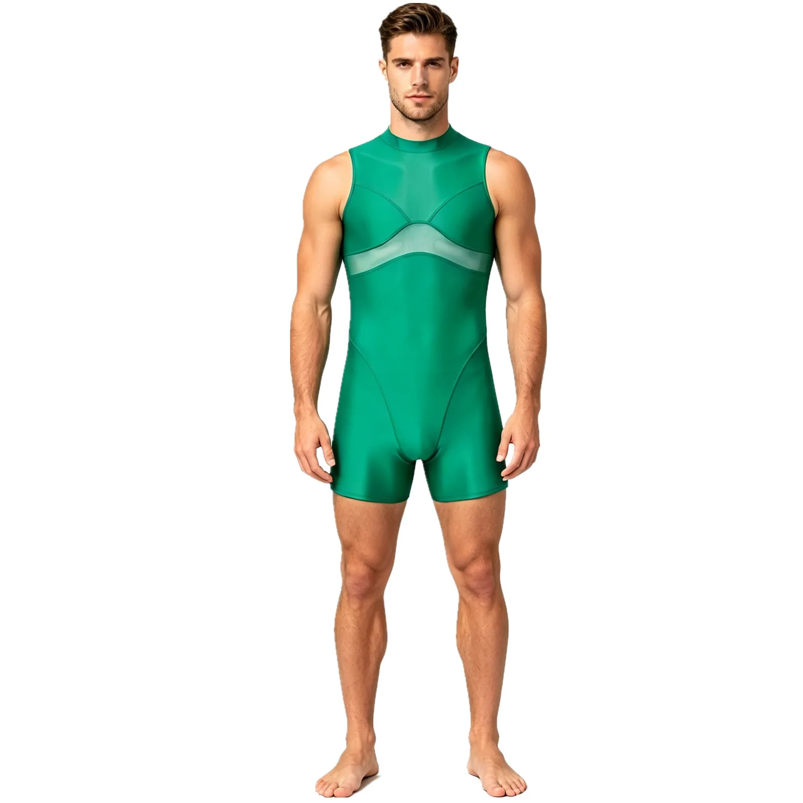 Men Oil-shiny Swimwear Rash Guard Wetsuit Beach Pool Diving Surfing Water Sports Yoga Fitness Bodysuit Bathing Suit Sportswear
