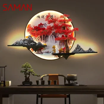 SAMAN 모던 그림 벽 조명, 중국 창의적인 풍경, 소나무 벽화 램프, 가정용 거실, 서재, 침실 장식