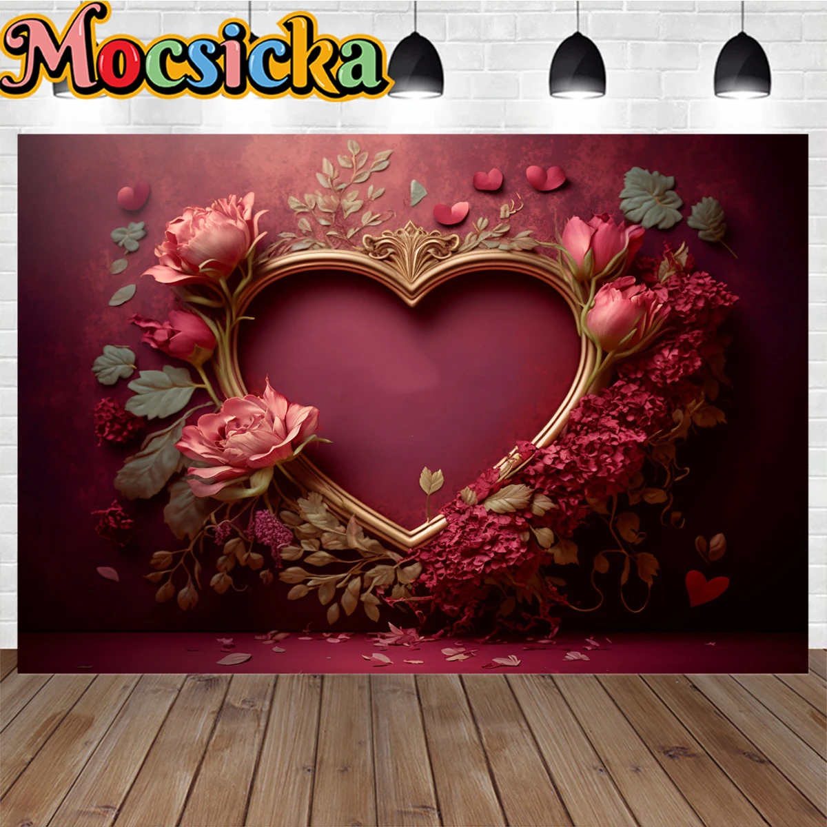 Valentine's Day Rose Flower Heart Red Wall Backdrop Photography Prop Pet Party Background Child Birthday Wedding Portrait Studio