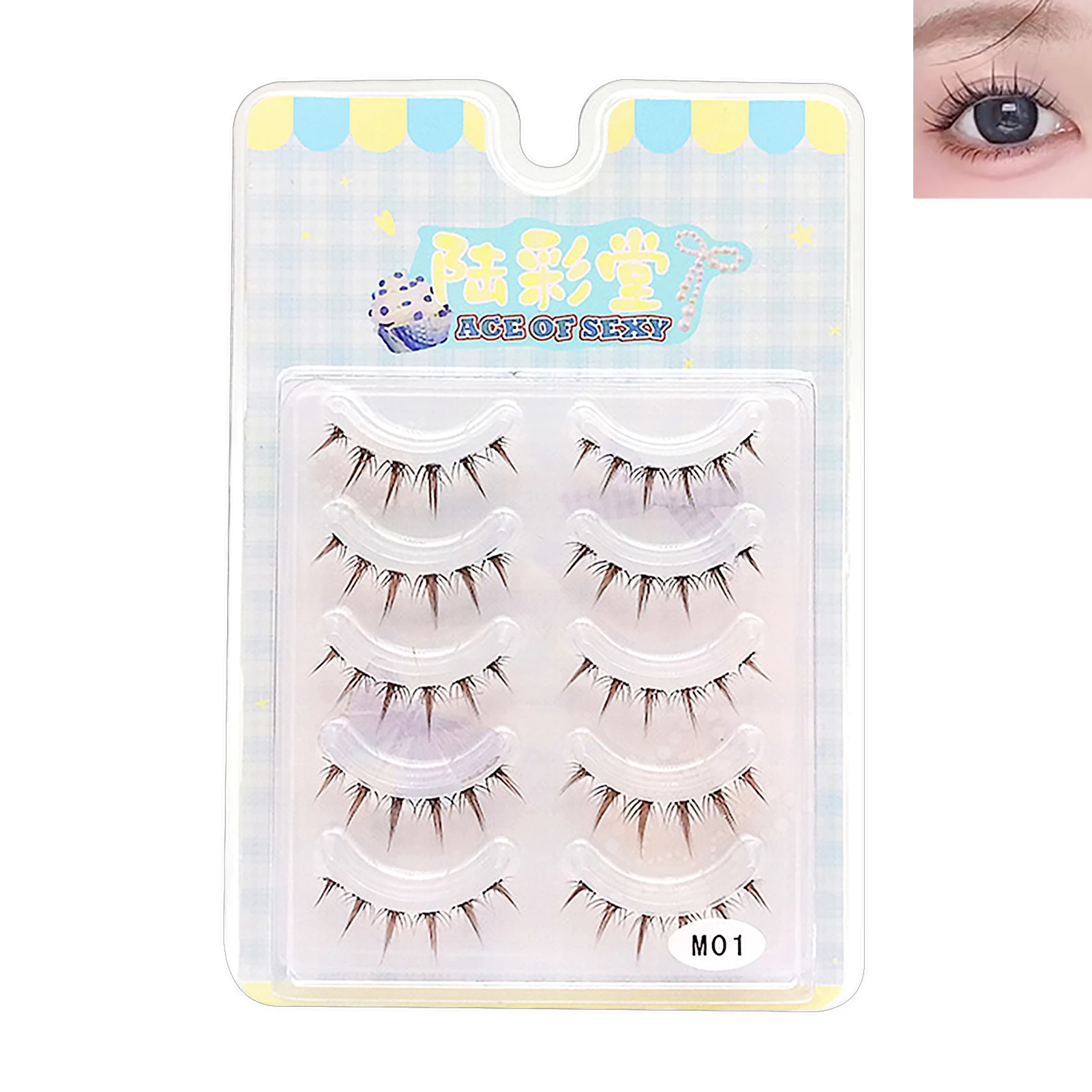 5 pairs Brown Colors Natural Thick Looking Fairy False Eyelashes Handmade Eye Lashes Extension Reasuble Japanese Cosplay Makeup