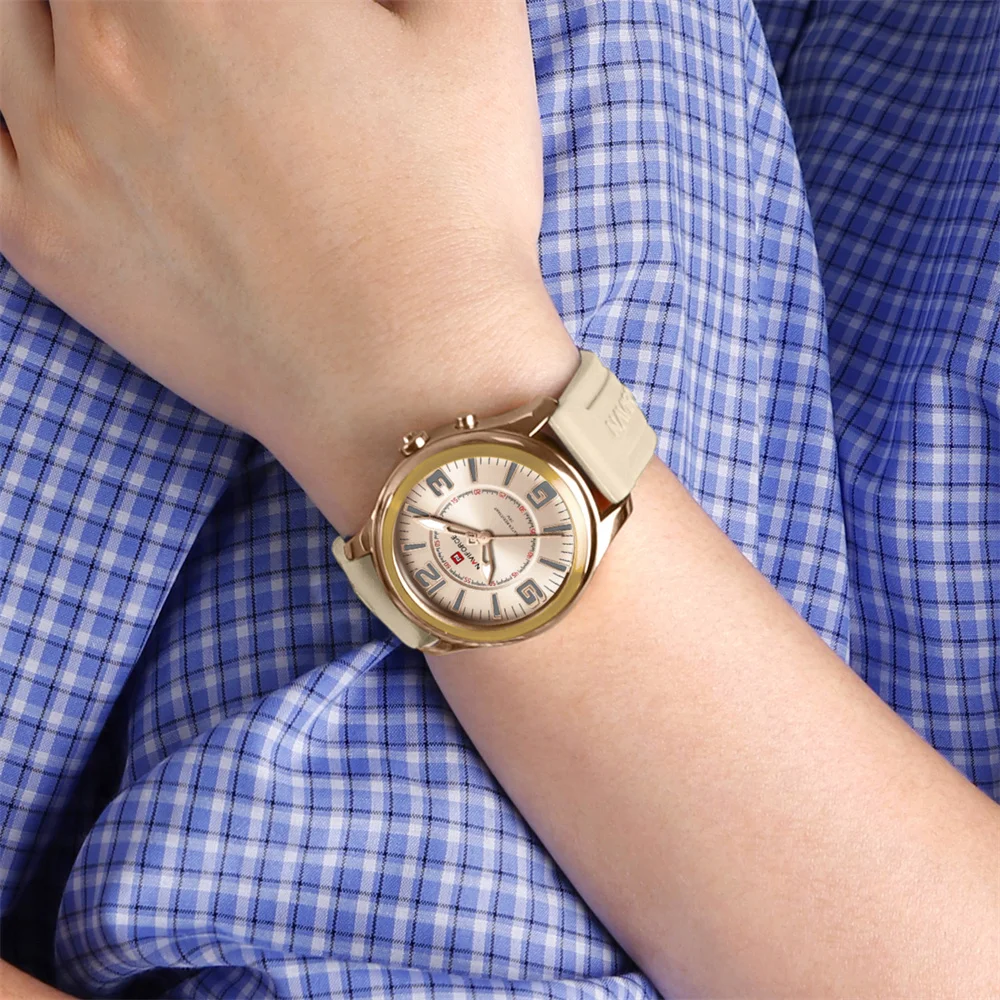 NAVIFORCE ساعة نسائية العلامة التجارية الفاخرة مقاوم للماء الأصلي سيدة فتاة ساعة اليد سيليكون المطاط سوار ساعة الإناث هدية 9256 #3