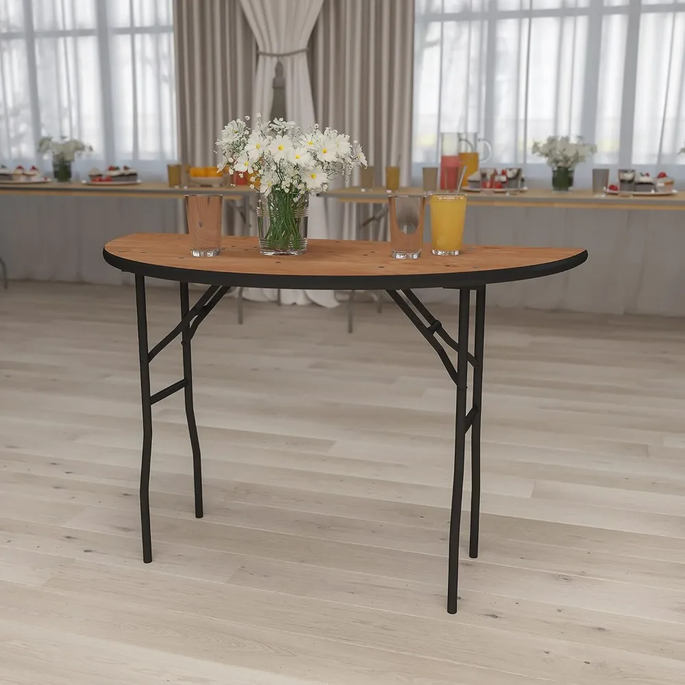 

4-Foot Half-Round Wood Folding Banquet Table - Event & Catering Table