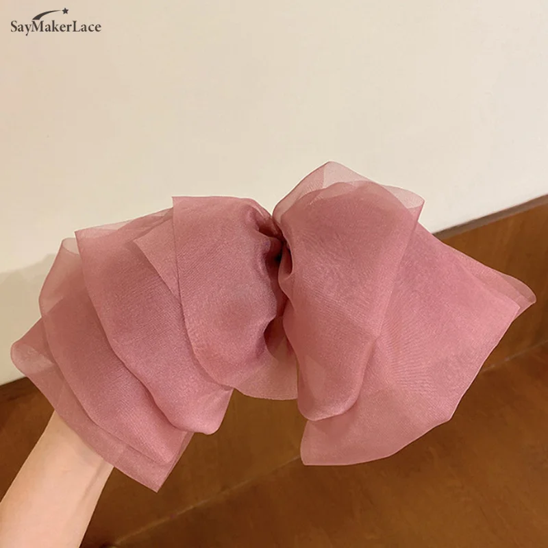 Oversize Hair Bow Girls Hairpin for Women Net Yarn Bowknot Ribbon Scarf Hair Clips Princess Wedding Hair Accessories Spring Clip