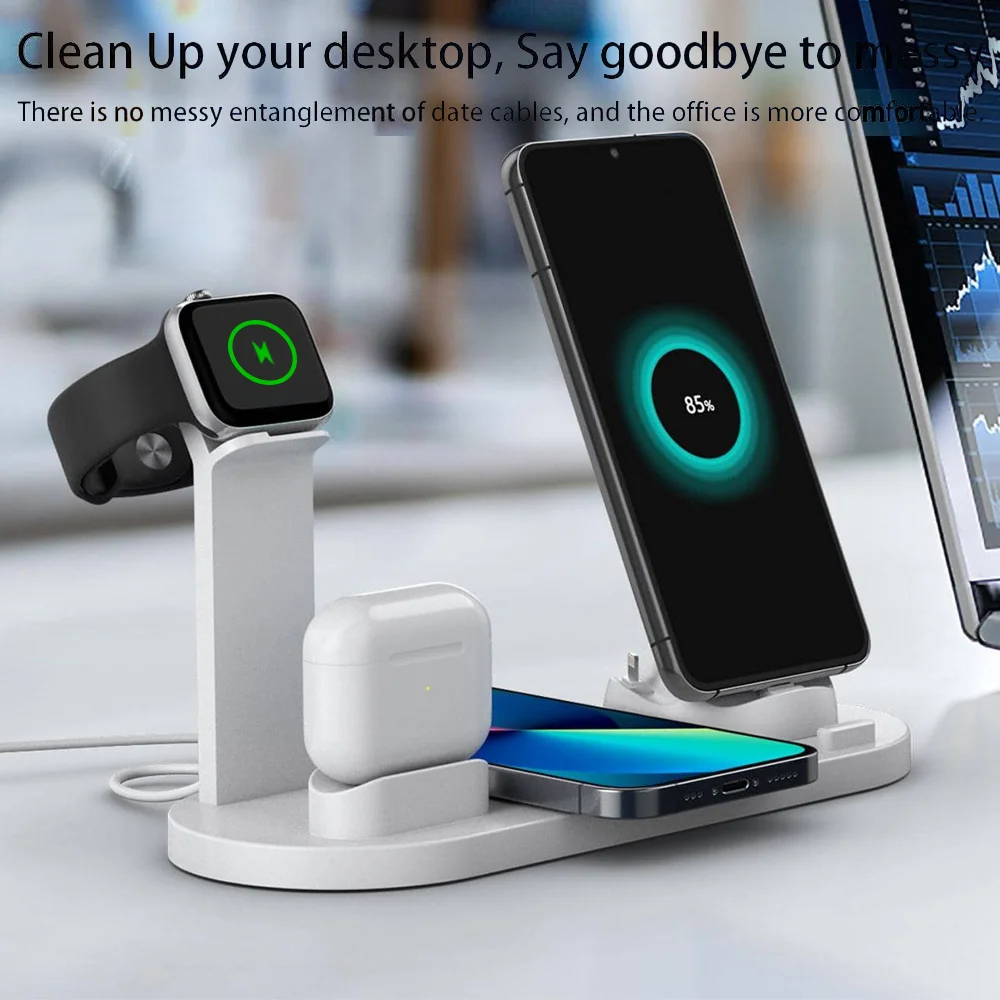 5 In 1 Wireless Charger Stand Pad for iPhone 15 14 13 12 11 X Apple Watch Airpods Desk Phone Chargers Fast Charging Dock Station