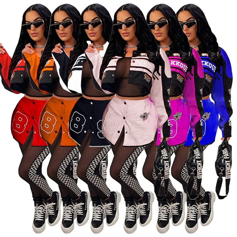 

Detachable Motorcycle Racing Jackets Skirts Two Piece Set Y2K Harajuku Women Vintage Color Patchwork Oversized Coats Outwear