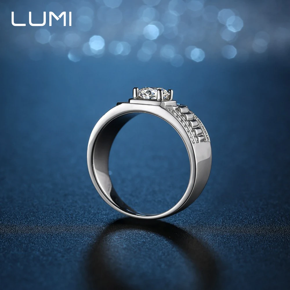 LUMI 1CT D-color كامل مويسانيتي لوكس الرجال 925 فضة خاتم-الخلود العصابات الزفاف له الذكرى غرامة مجوهرات #3