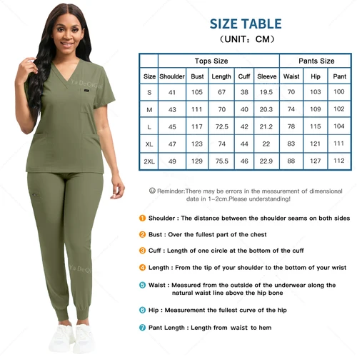 Imagen 2 del producto Conjunto de batas elásticas para mujer, uniformes para enfermería, conjunto de batas clínicas para enfermera y médico, ropa de trabajo a prueba de polvo, bata médica, Top + pantalones para correr