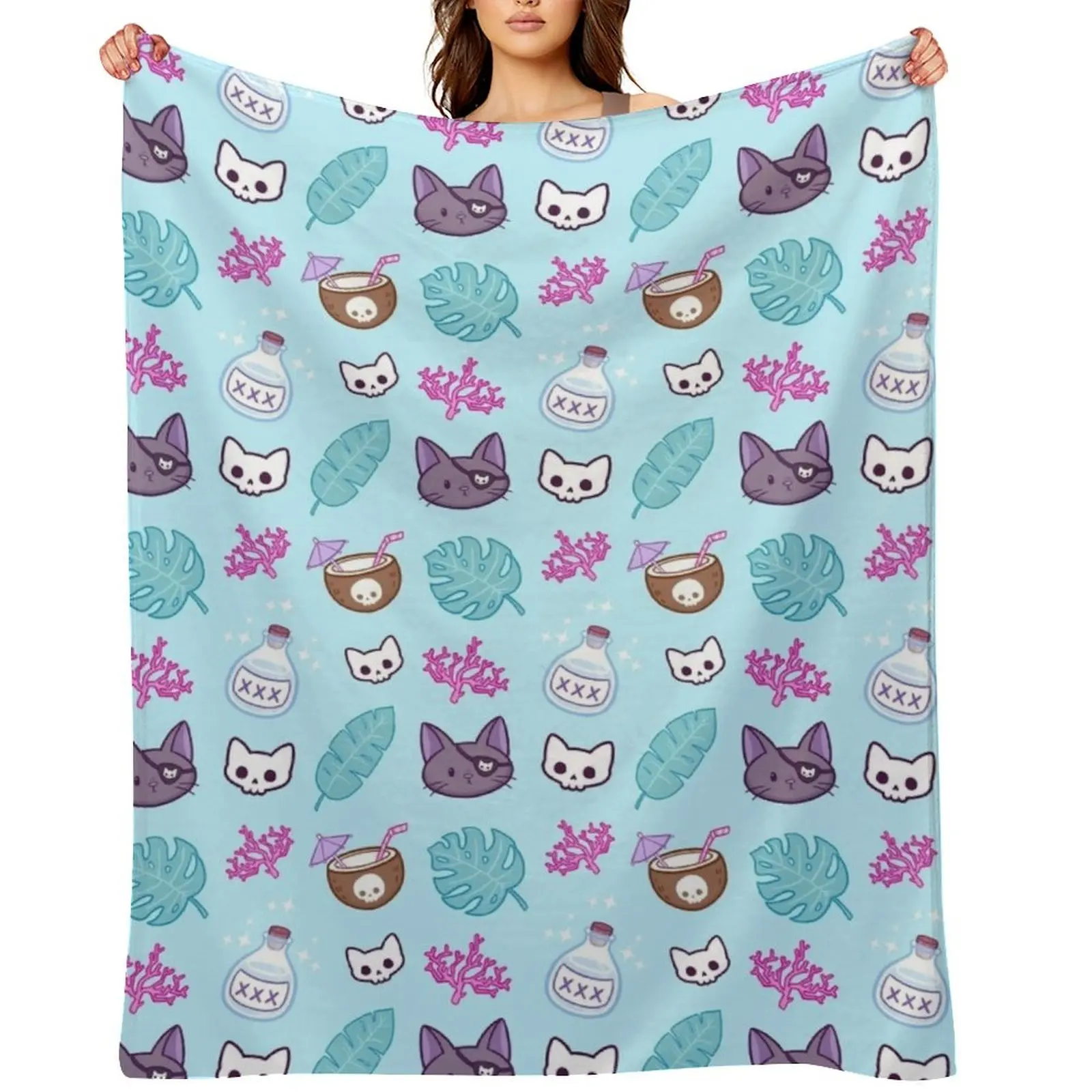 Pirate Cat // Turquoise | Nikury Throw Blanket sofa bed Beach Luxury Brand anime cosplay anime Travel Blankets