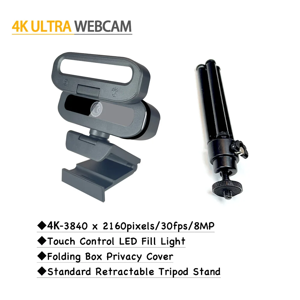 

4K USB Webcam with Fill Light, Halloween Gift, Plug-and-Play, Autofocus Streaming Camera