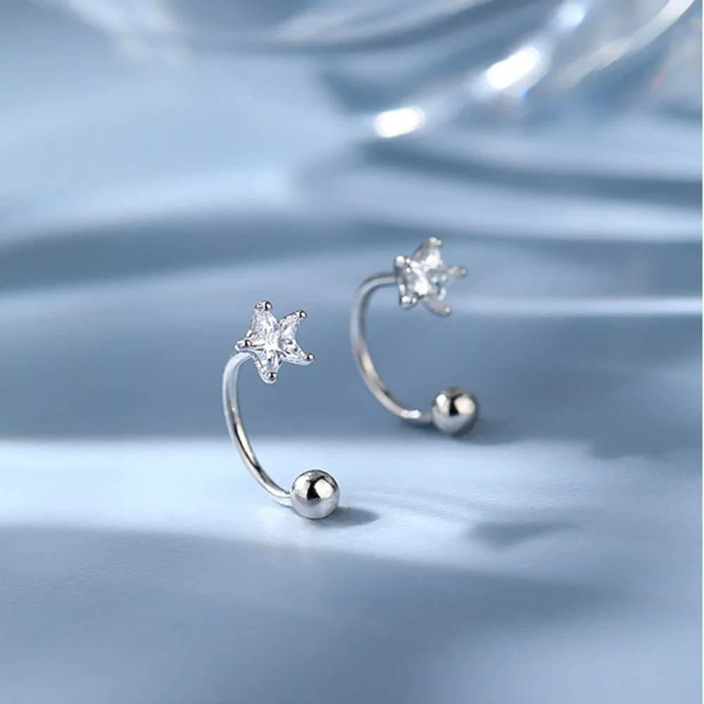 2PCS Stainless Steel Star Crystal CZ Ear Studs Earrings Women Silver Color Tragus Cartilage Helix Piercing Jewelry