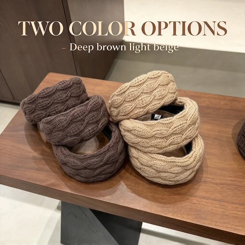 2026 New Korean Early Autumn Knitted Wide Headband High Top Skull Small Face Anti Slip Headband Fashion Hair Accessory for Girls