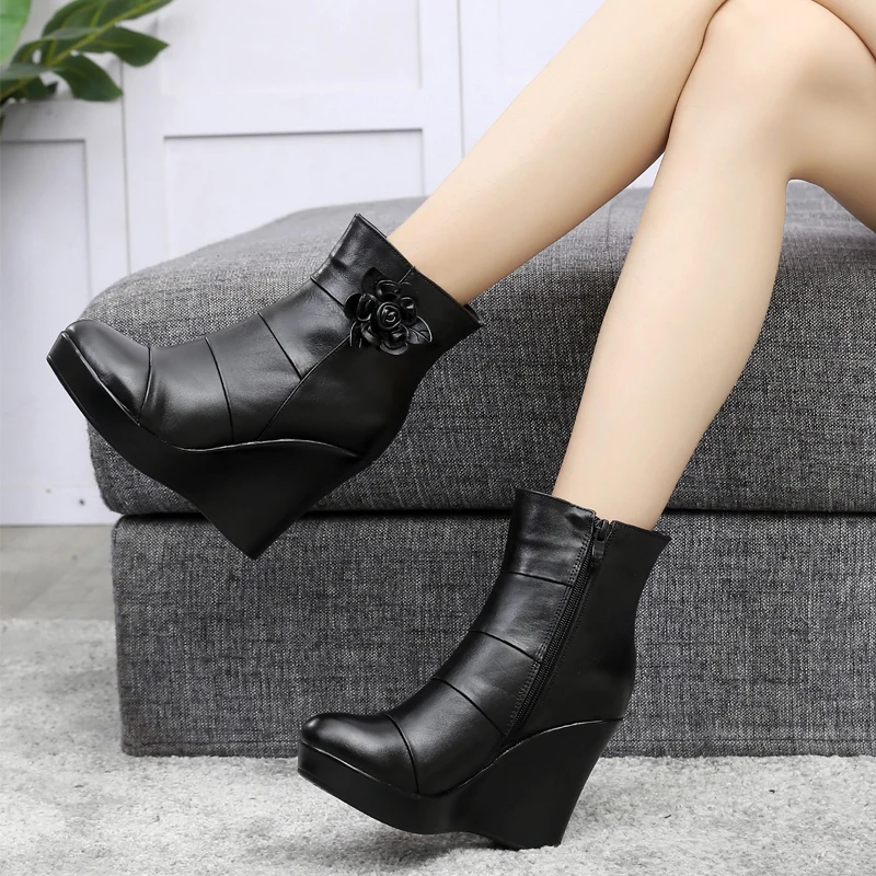 GKTINOO 2024 Genuine Leather Autumn Winter Boots Shoes Women Ankle Boots Female Wedges Boots Women Boot Platform Shoes