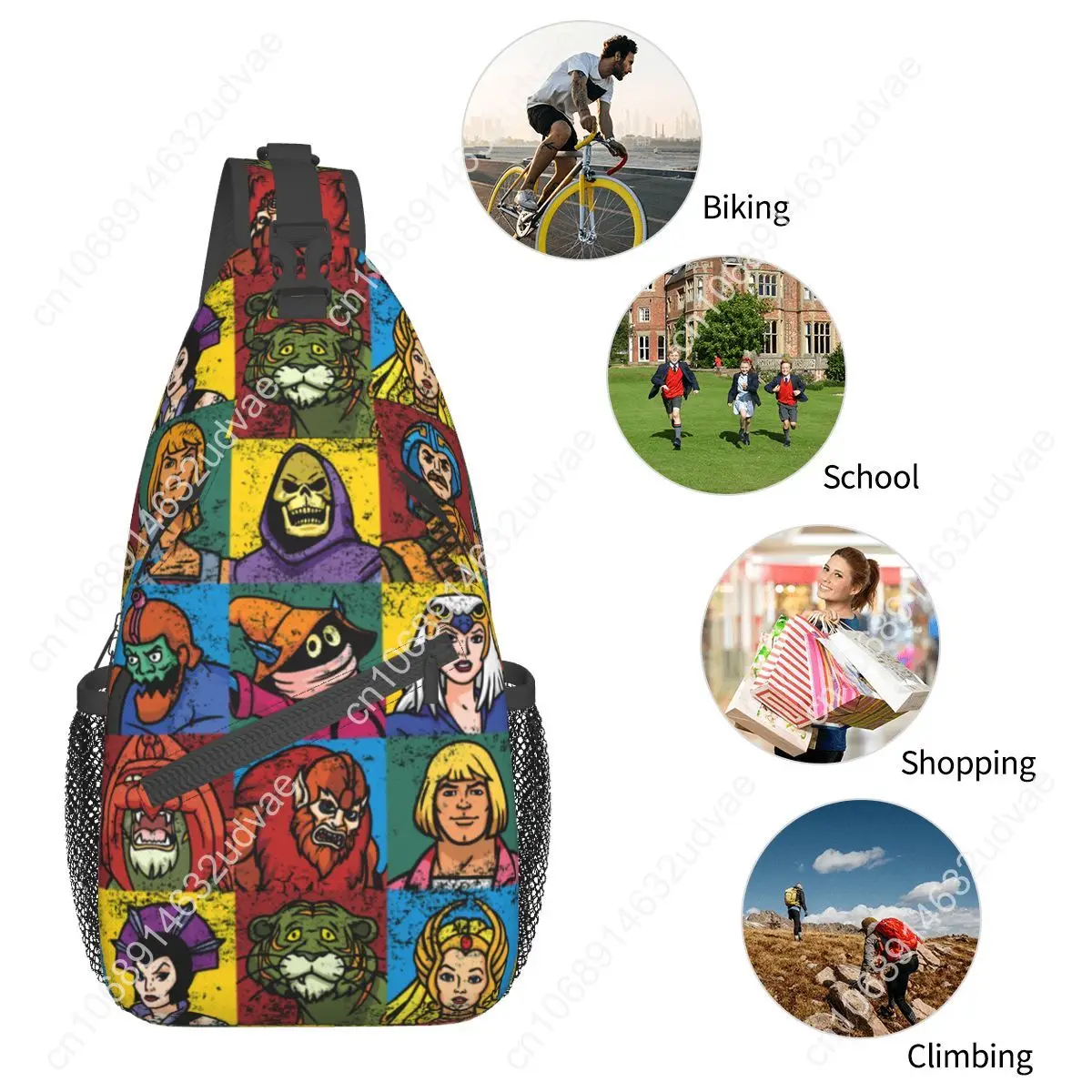 He-Man And Friends Crossbody Sling Bag Small Chest Bag Masters of the Universe Shoulder Backpack Daypack Hiking Travel Sports