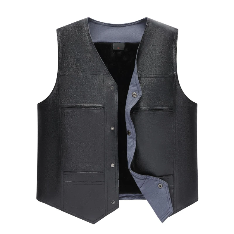 

Leather vest men's new autumn and winter men's plush thickened vest large size warm shoulder jacket