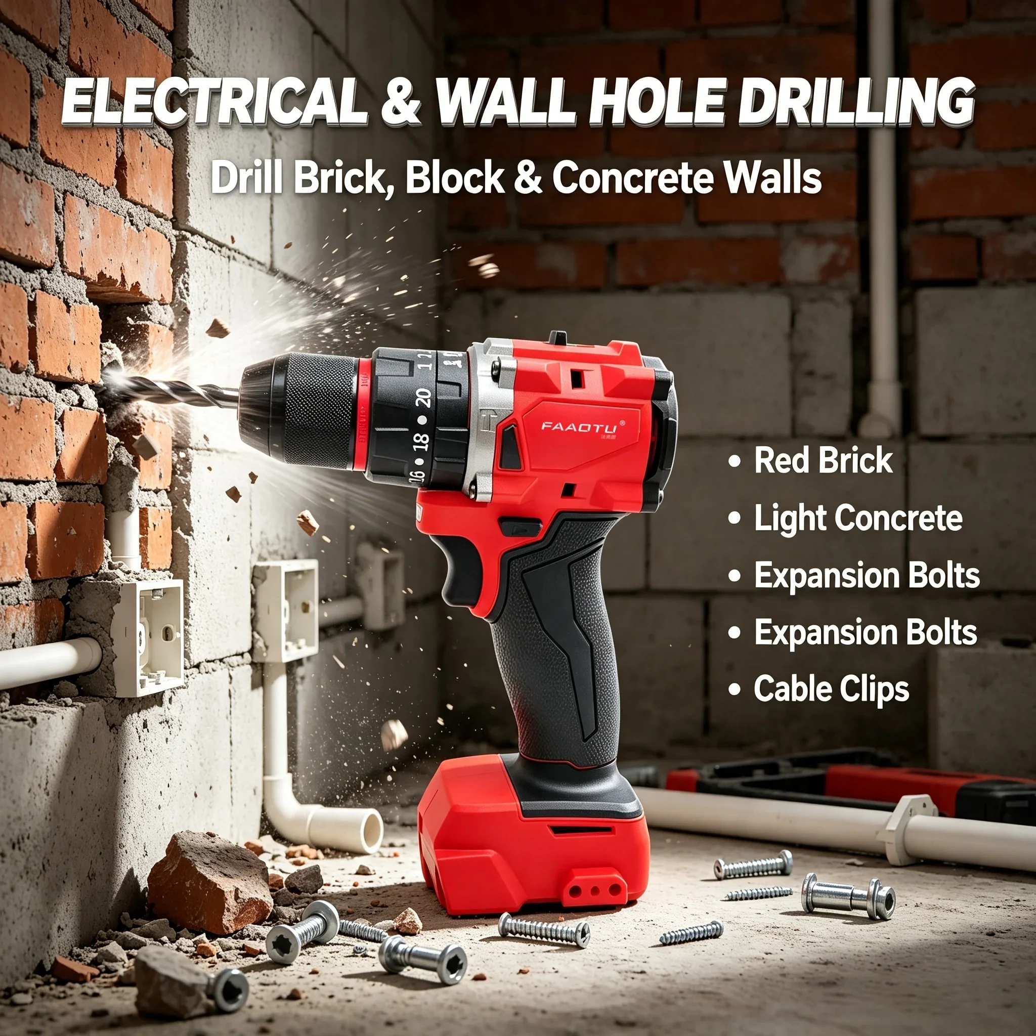 Power Tools Hammer - FAAOTU 18V Brushless Cordless Impact Drill,
