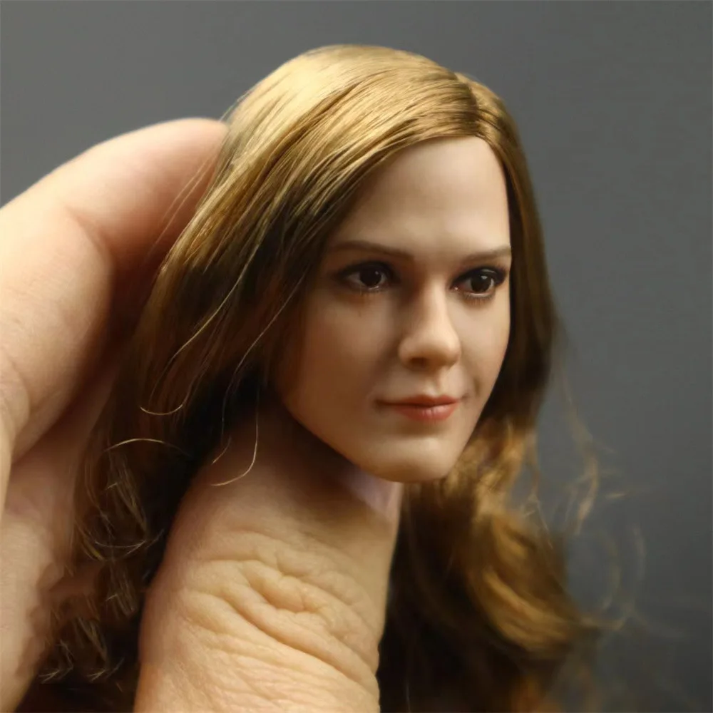 3 Style 1/6 Golden Long Curls Hair Emma Watson Head Sculpt Carving Model for 12