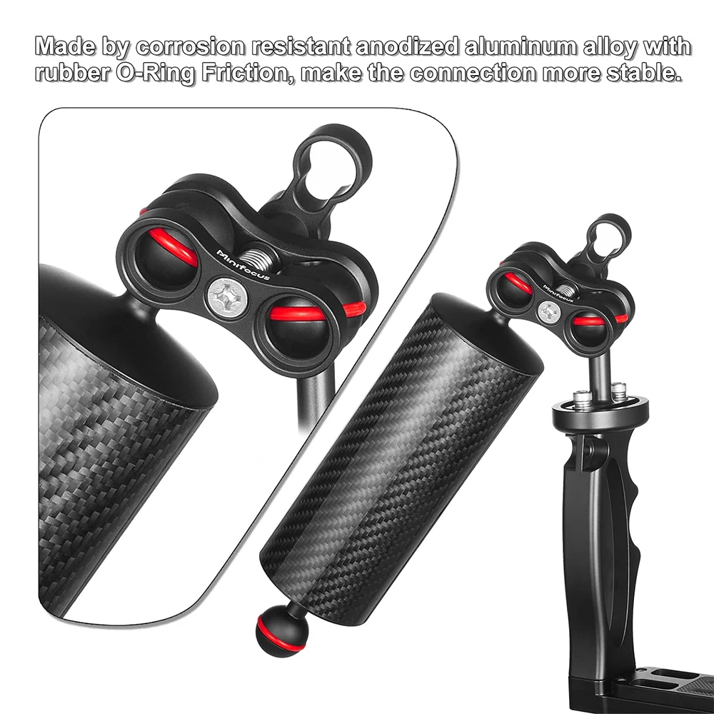 2PCS Carbon Fiber Underwater Float Arm Dual 1\'\' Ball Buoyancy Aquatic  Floating Arms Lighting System for Diving Tray Video Light