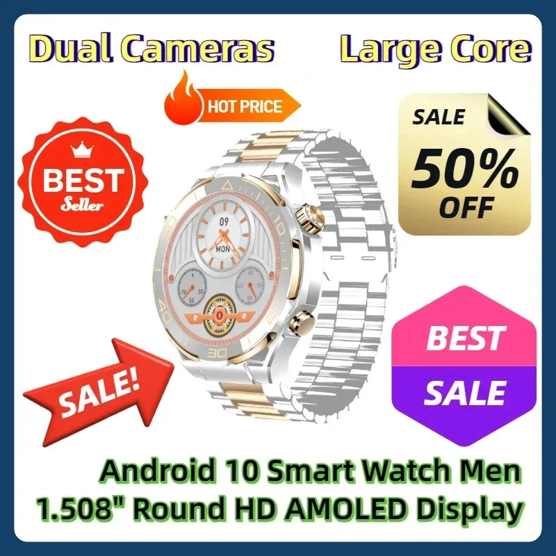 Dual Cameras Large Core Android 10 Smart Watch Men 1.508