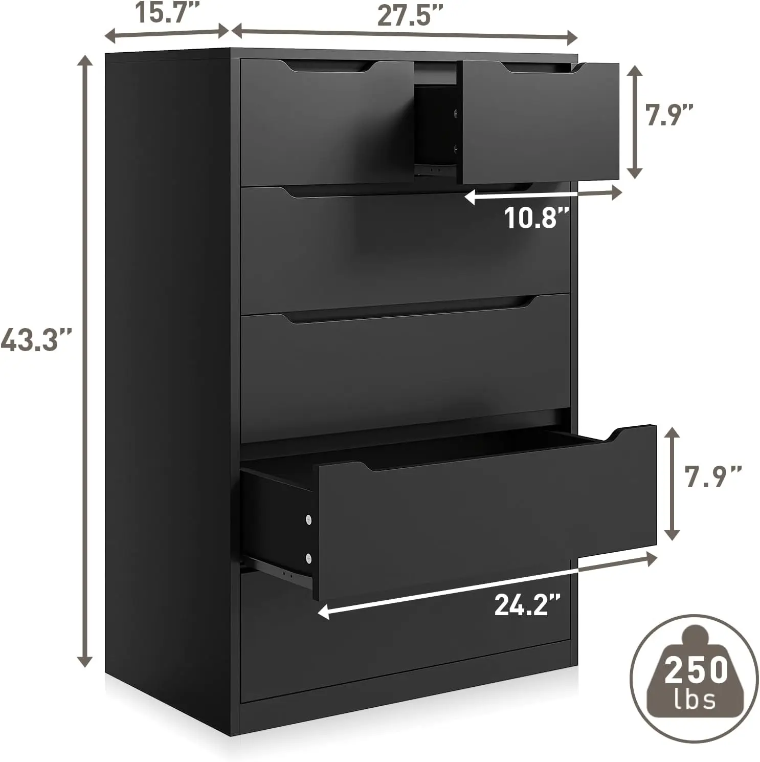Dresser for Bedroom, Dresser with 6 Wood Drawers, Black Dresser and Tall with Large Organizer, Wood image 3