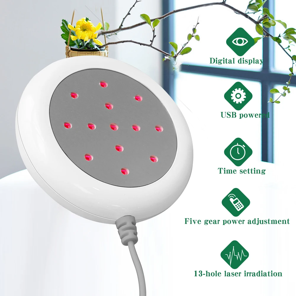 Terapia láser de fisioterapia, dispositivo para tratar la presión arterial alta, Diabetes, trombosis Cerebral, mareo LLLT, 13 agujeros, 650nm