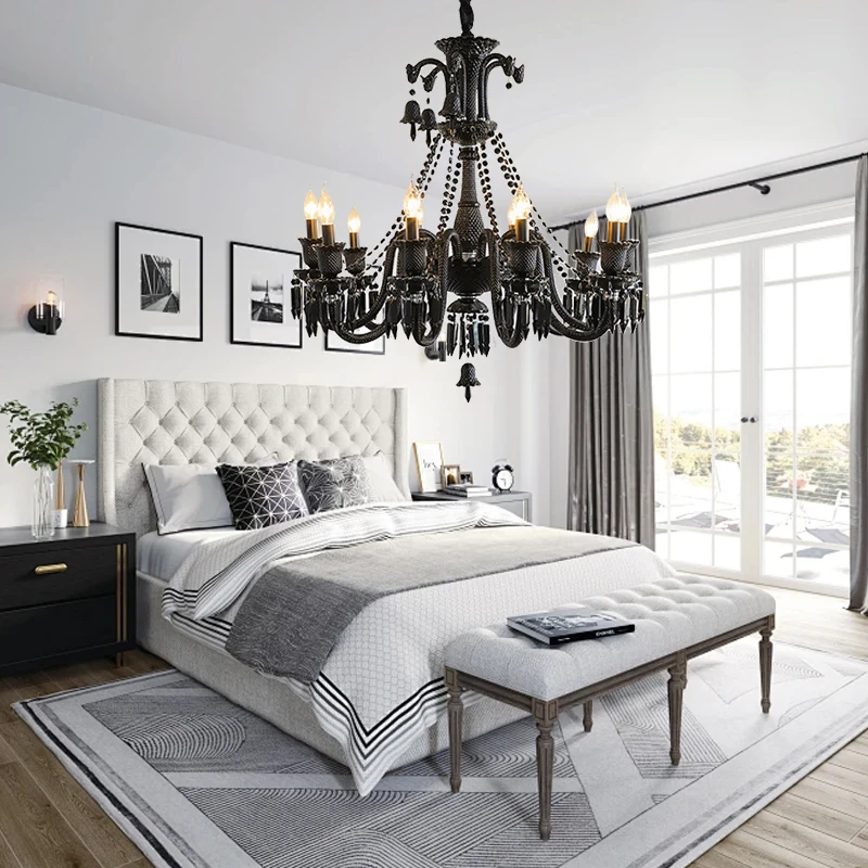 الفرنسية الحديثة الكلاسيكية شمعة الزجاج قلادة أضواء فرع مصباح معلق سبج تركيب المصابيح السوداء لغرفة المعيشة ديكور المنزل