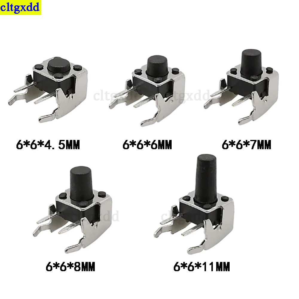 Cltgxdd 20piece 6x6mm PCB momentary tactile button 4-pin self resetting switch right angle bracket 6 * 6 * 4.3/4.5/5/6/7/8/11mm