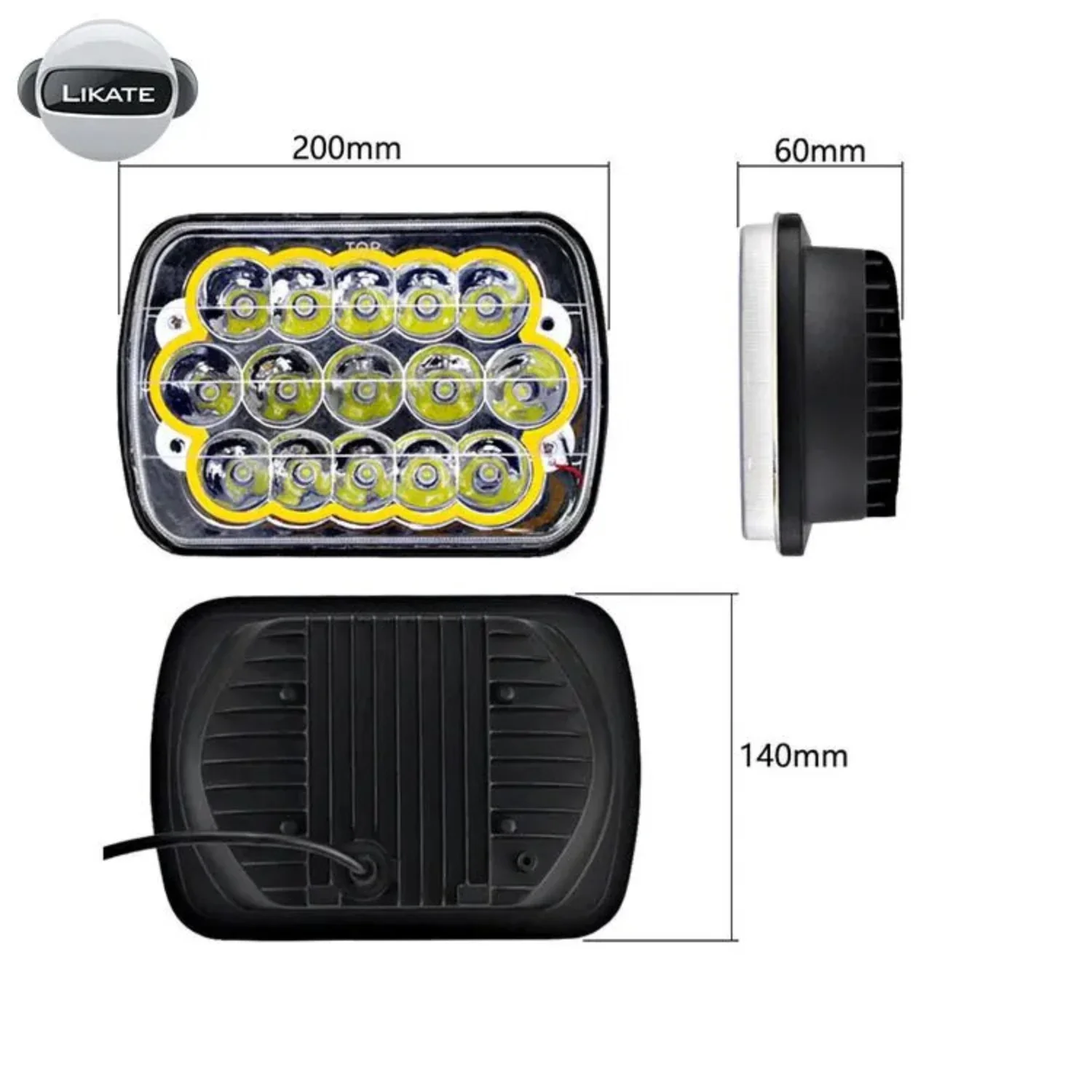 1pcs Yellow and White High Low Beam Headlights with 45W, 7-inch Square Design - Bright and Stylish Headlight Option