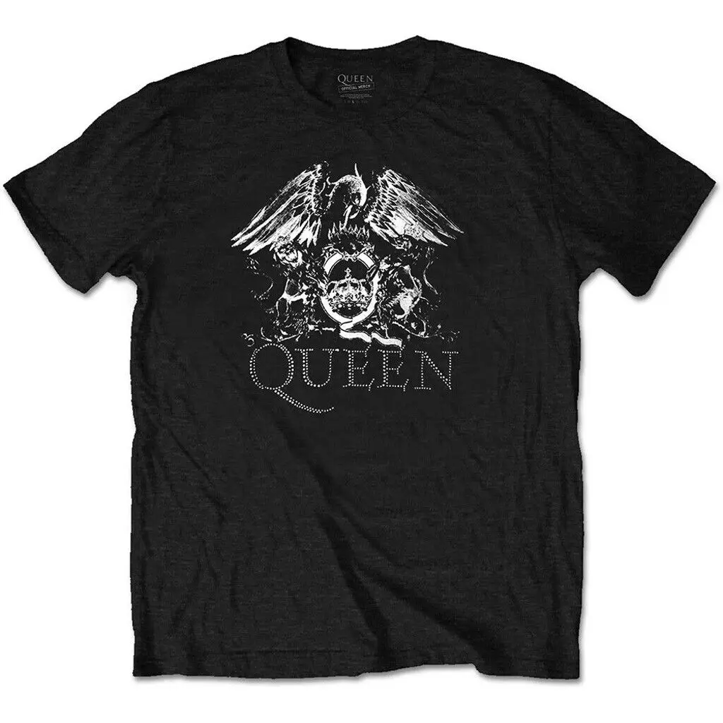 

Queen Crest Logo Diamante Black T Shirt Official