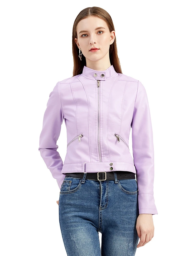 

Модная женская куртка из искусственной кожи с воротником-стойкой на молнии, стильная длинная куртка из ПУ-кожи для весны