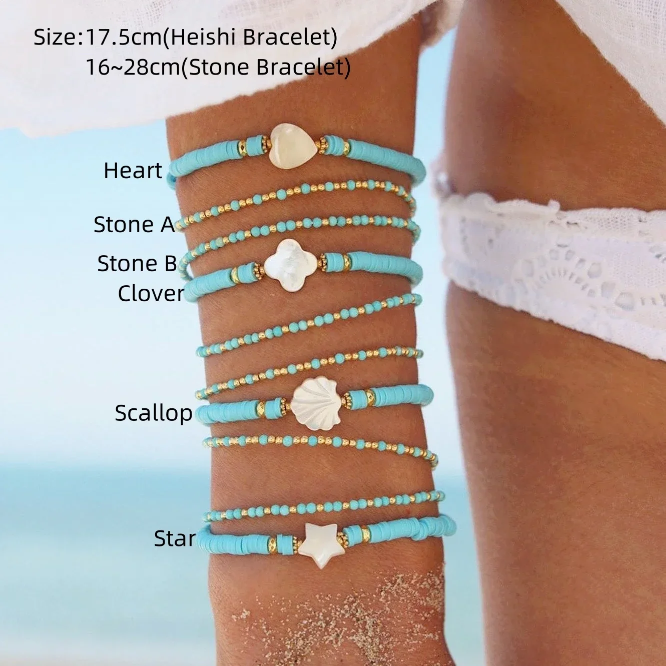 CCGOOD artystyczna bransoletka surfingowa glina polimerowa Heishi kamień naturalny bransoletki przyjaźni Boho Beach Pulseras serce gwiazda biżuteria