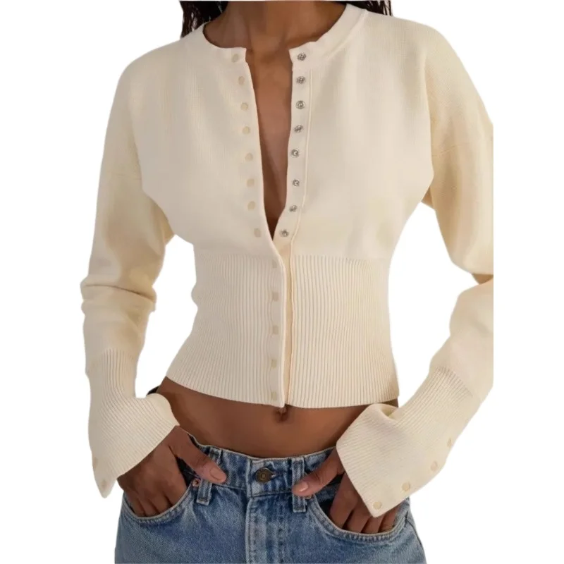 

Облегающий кардиган, уютный свитер, однотонная рубашка на молнии, женский вязаный пуловер, повседневный и минималистичный стиль