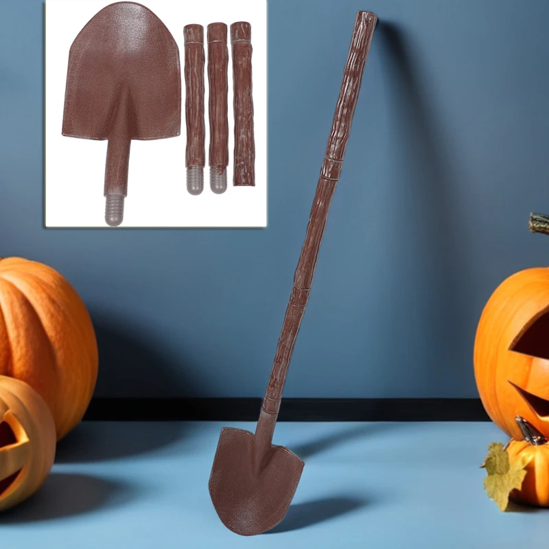 Halloween Costumes Prop Graveyard Tool Fake Plastic Detachable Shovel Cosplay Accessory Dark Brown Haunted House Decoration