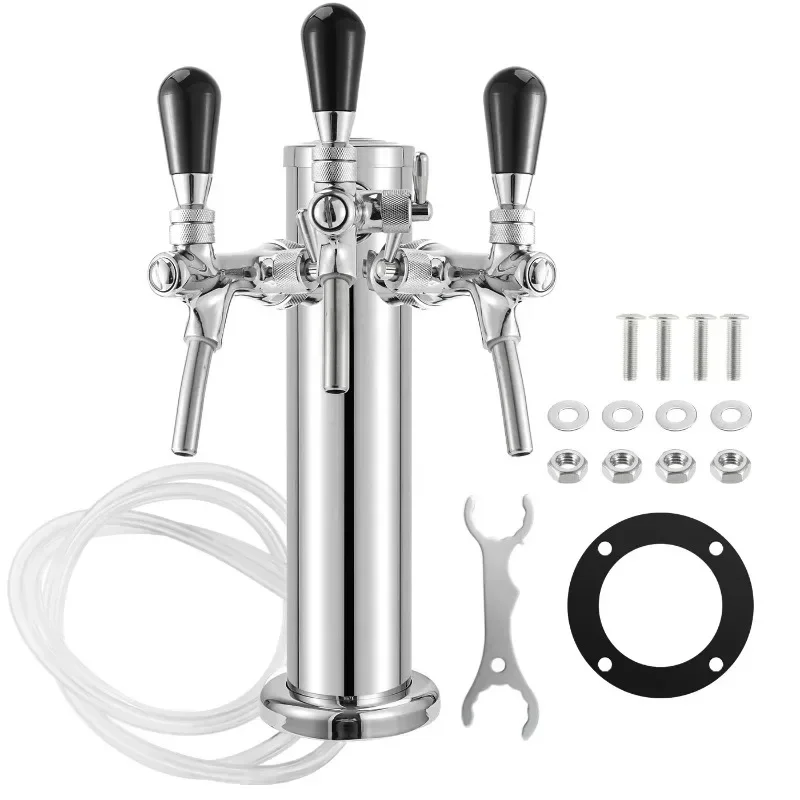 Hot Sales3 Tap Beer Tower Stainless Steel 3 Inch Draft Beer Dispenser With Wrench & Beer Line With Hex Nut For Home Brewing