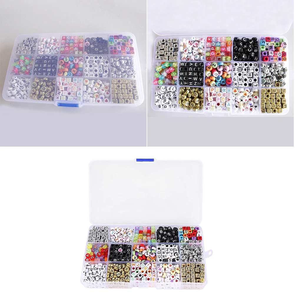 A Box of 1100pcs Mixed Acrylic Alphabet Letters Beads Cube Charms for DIY Loom Bands Bracelets Alphabet letter beads