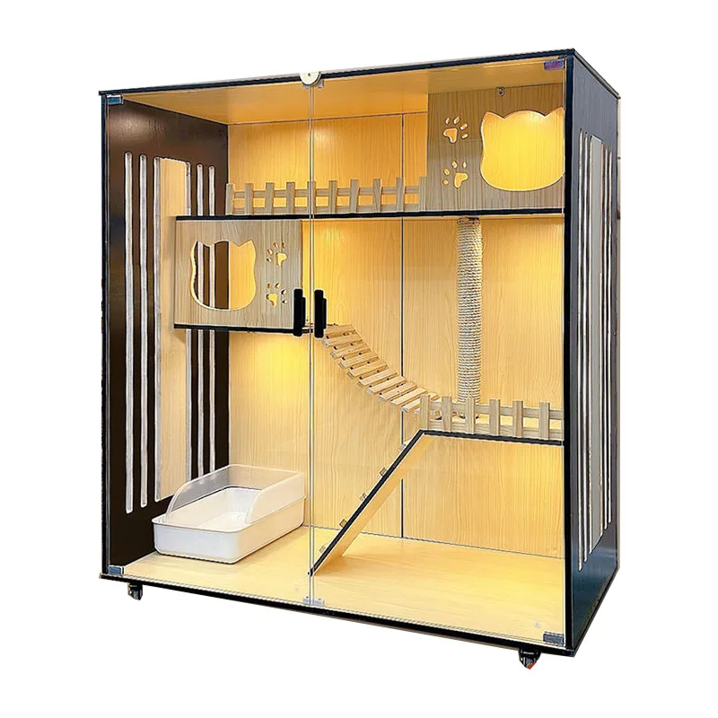 Plus Big Cat Villa Home  House Indoor Pet Shop Nest Free Space Cat Cage Pet Display Cabinet