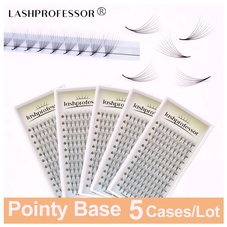 

5 Cases/Lot Narrow Sharp Stem Premade Fans Russian Volume Eyelash Extension Pointy Thin Base Natural False Individual Eyelashes