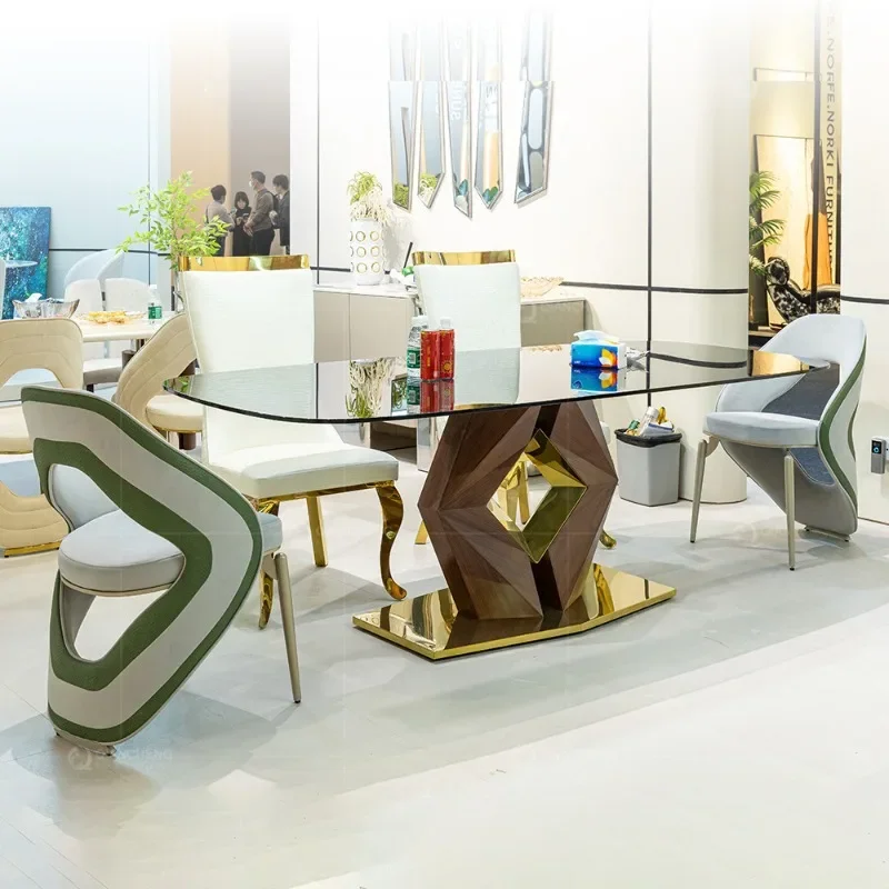 Light luxury marble dining table household high-end villa 2025 designer rectangular western dining table