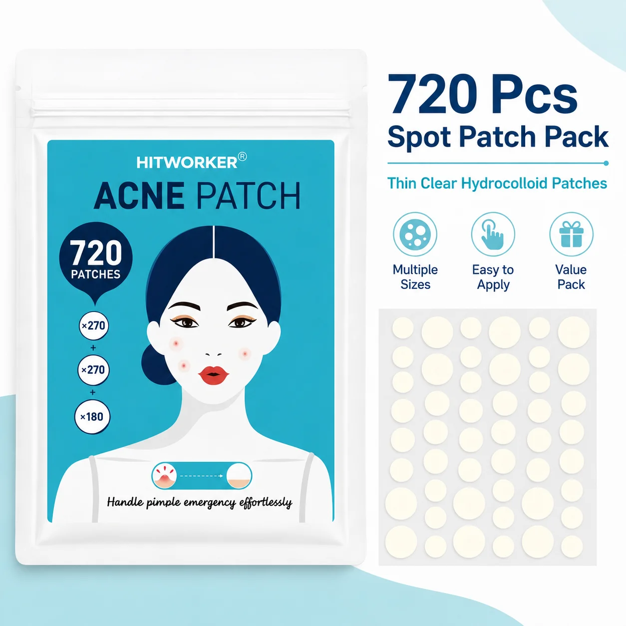 720Pcs Transparent Colloidal Acne Patch - Alcohol-Free, Non-Irritating, High Quality Salicylic Acid and Tea Tree Oil Acne Patch