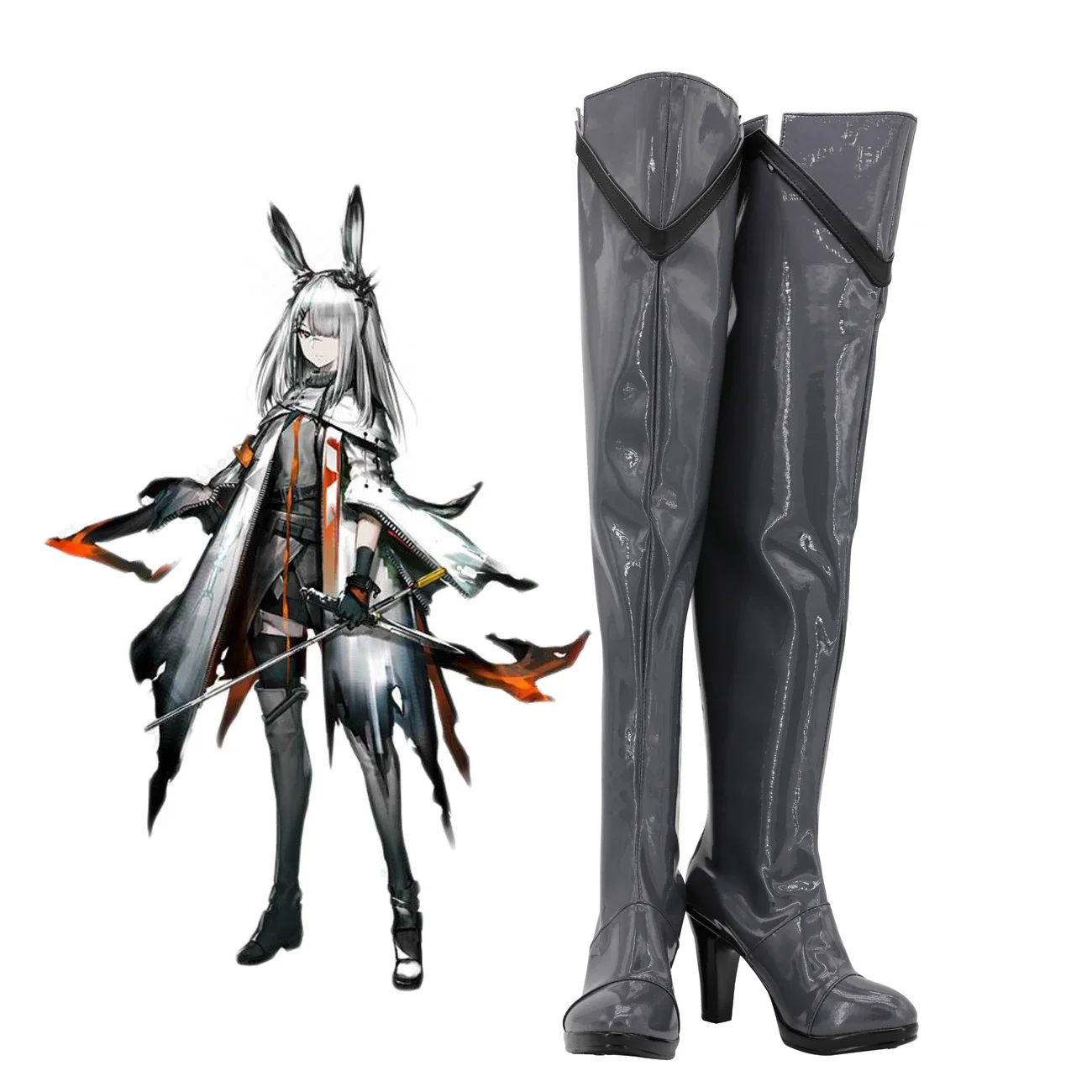 Arknights Frostnova Cosplay Stiefel über Knie Schuhe Frostnova Grey High Heel Stiefel nach Maß