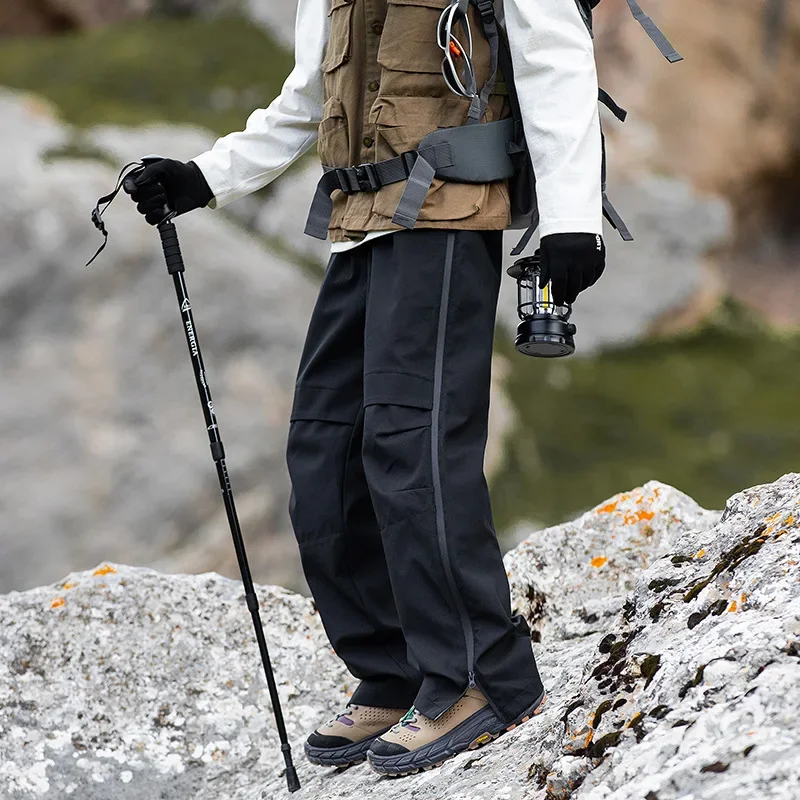 

Мужские брюки свободного кроя с карманами и высокой талией Брюки-карго Брюки длиной до щиколотки Винтажные брюки на молнии в стиле пэчворк Сращенные легкие эластичные брюки