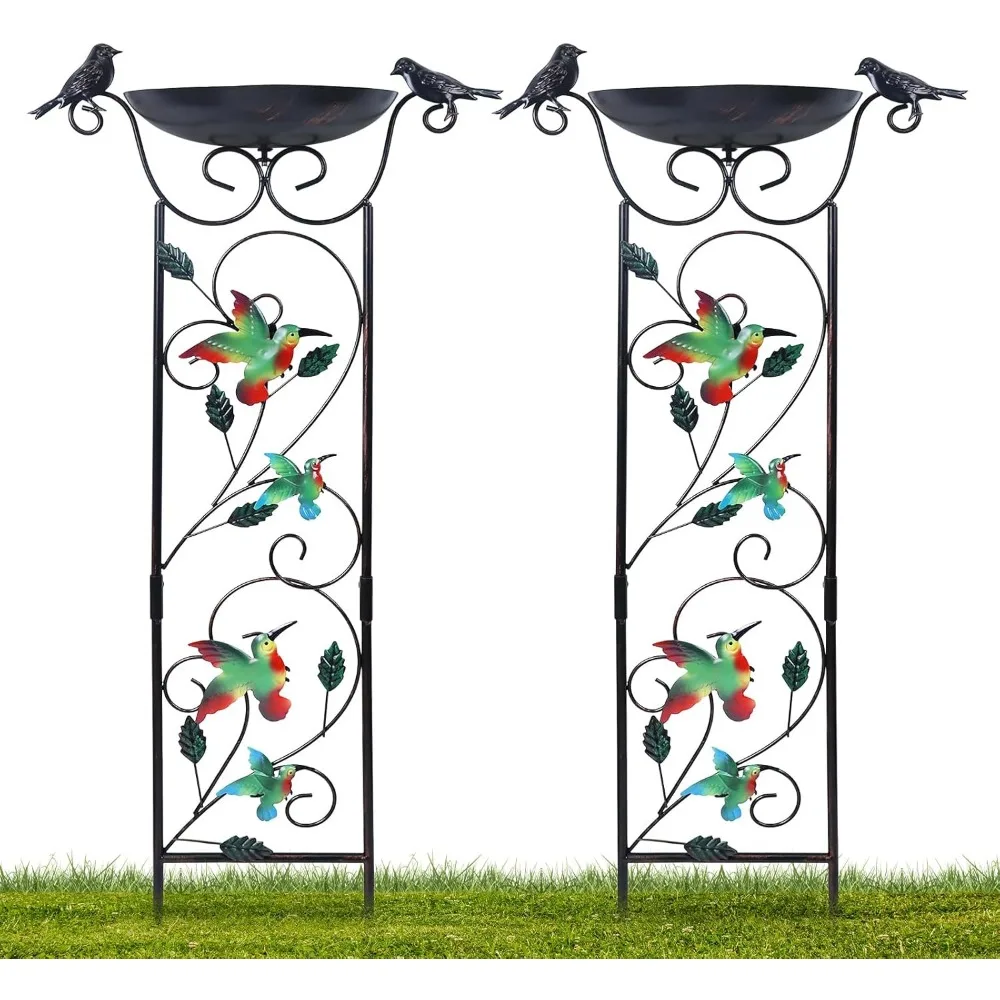 

35-дюймовая металлическая ванна для птиц с решеткой для вьющихся растений, винтажная съемная чаша и садовая опора