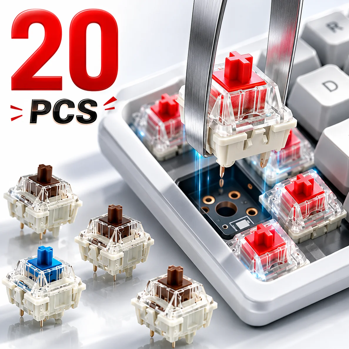 10/20Pcs 3Pin Thin Pin Mechanical Keyboard Switches Red Blue Brown Axis DIY Replacement Hot-swap Gaming Keyboard Switch for SMD