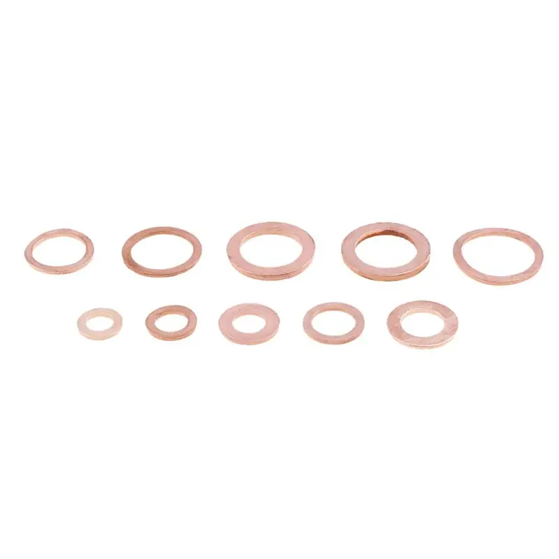 Aug. 200Pcs Copper Washer Gasket Nut Bolt Set Flat Sealing O Ring Solid Gasket Assortment Kit Car Engine Oil Gasket Plug