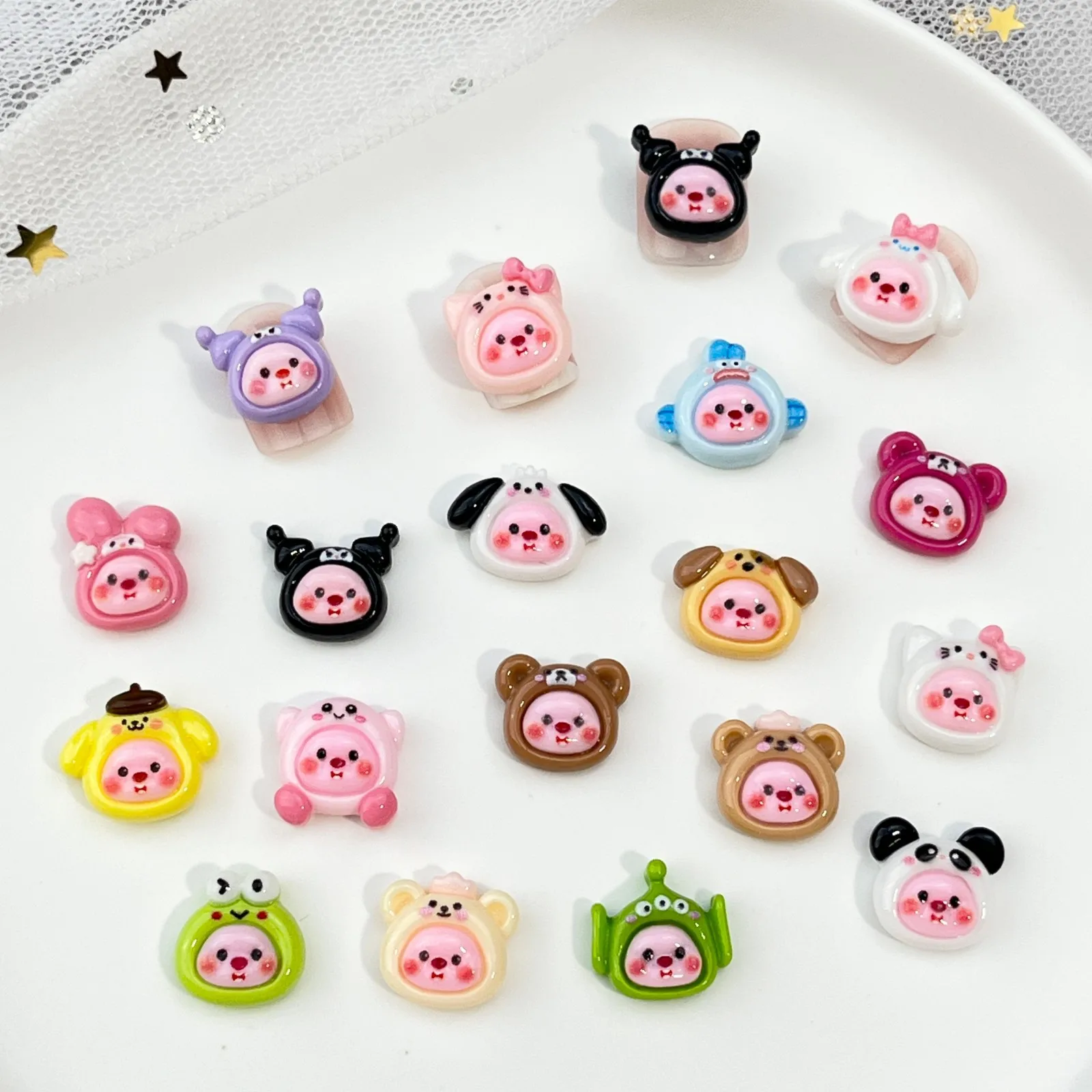 20 Stück Miniso Loopy Cartoon Nagel Charms für DIY Nagelherstellung Kawaii süße Harz Nail Art Dekoration