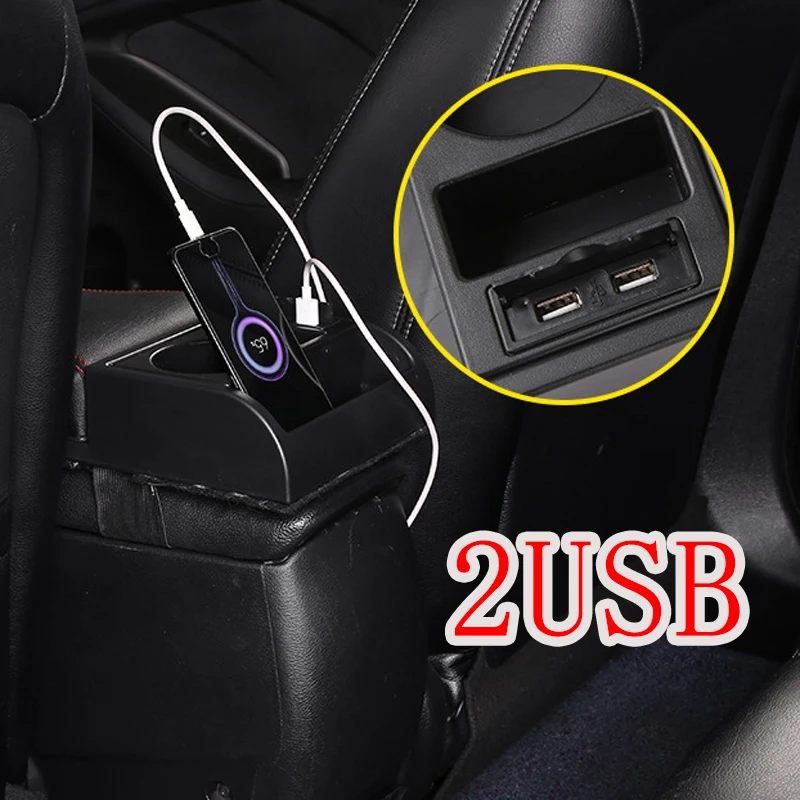 1Pc Car Front Seat Armrest Box Universal Hand-held Box with USB Extension Pad Multi-function Storage Box Increase Pad Car Parts