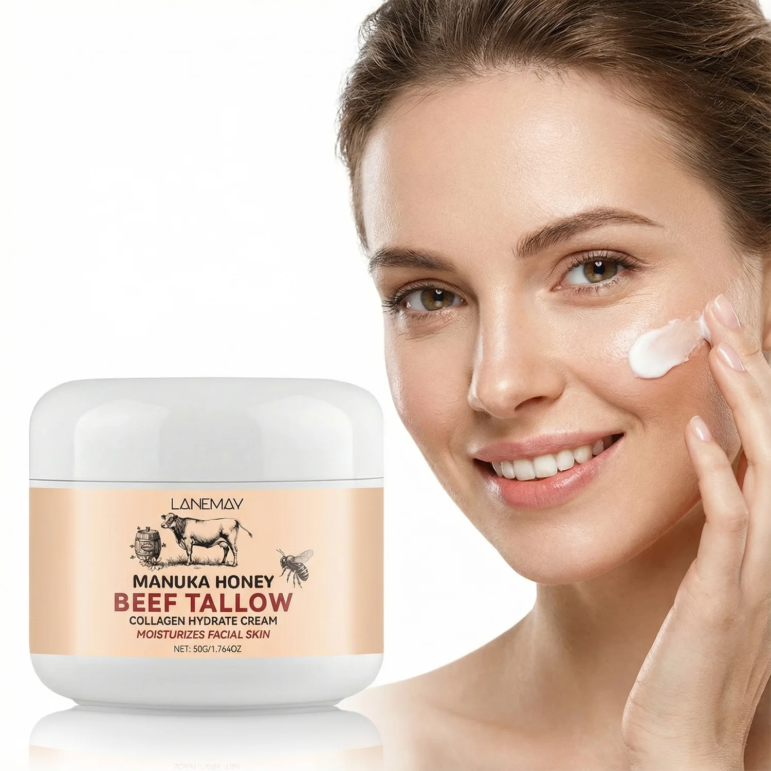Manuka Honey Beef Tallow Collagen Cream nourishes deep facial skin and promotes skin repair.Manuka Honey Tallow Cream 50g
