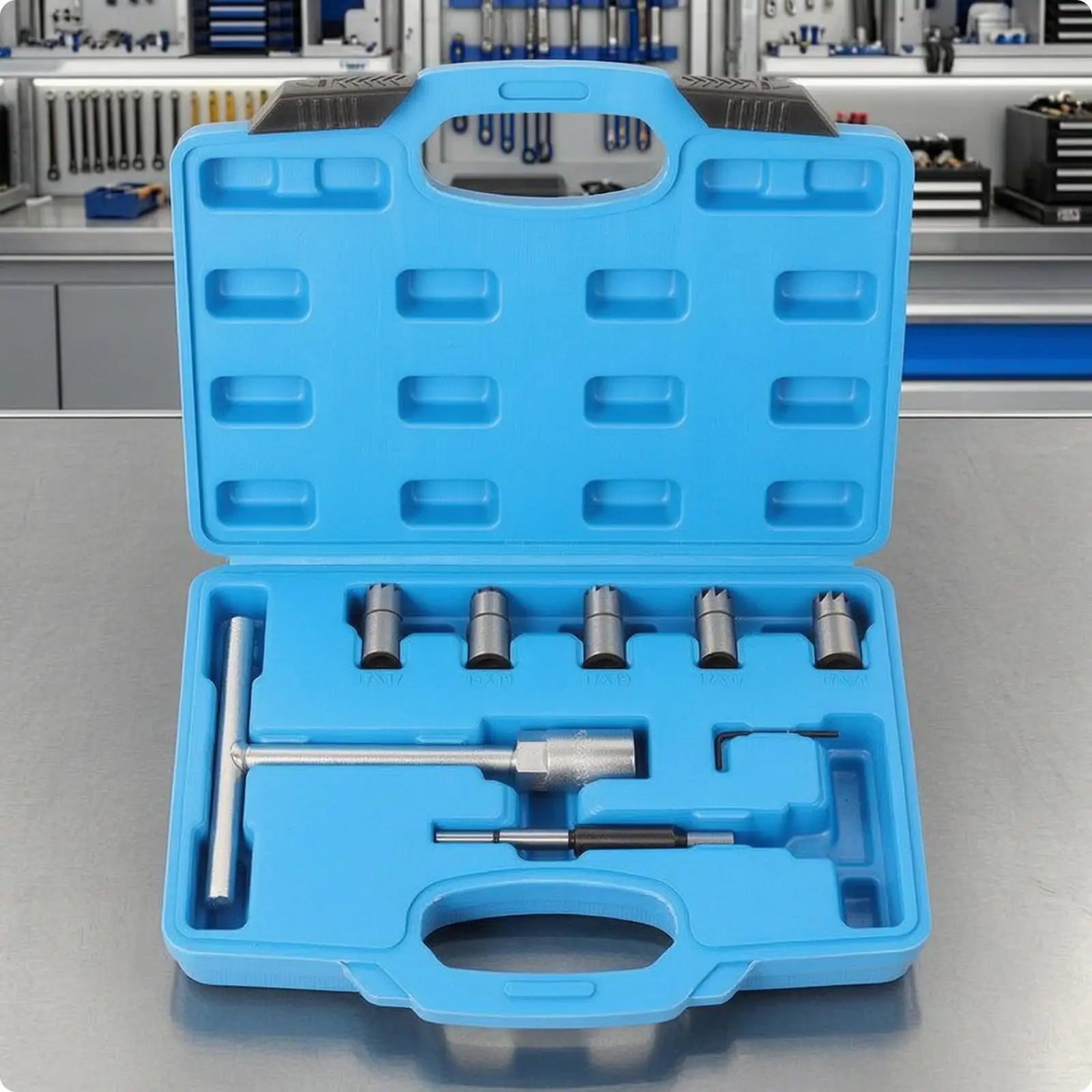7 Piece Dispenser Seat Reamer Kit Engine Nozzle Cleaner with T Handle and Small L Tool for Diesel Engine Service