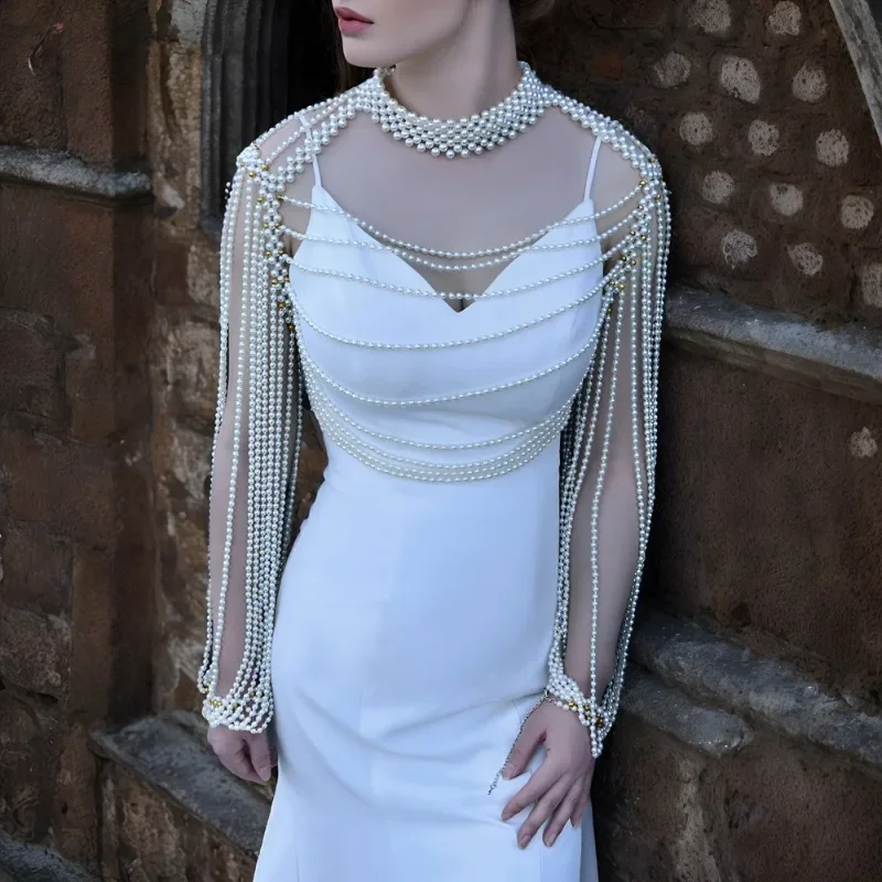 

European and American Light Luxury Beaded Bridal Gown Shawl Palace Wedding Shawl